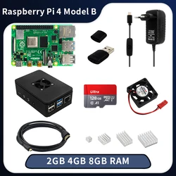Raspberry Pi 4 b 2 go 4 go 8 go de RAM, boîtier ABS, cuiseur de carte, dissipateurs de chaleur, câble d'alimentation vidéo pour RPI 4, installation gratuite du système 