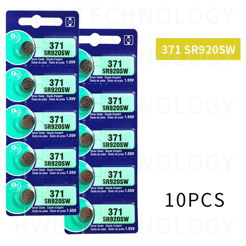 10 шт. 371 аккумулятор SR69 SR920W SR920SW AG6 L921 605 620 280-31 280-51 батарейки для часов с серебряной