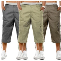 Men Pants Casual Cargo Shorts 3/4 Sport Beach Elastic Waist Fashion Style Trousers with Pocket Loose Wide Leg Streetwear