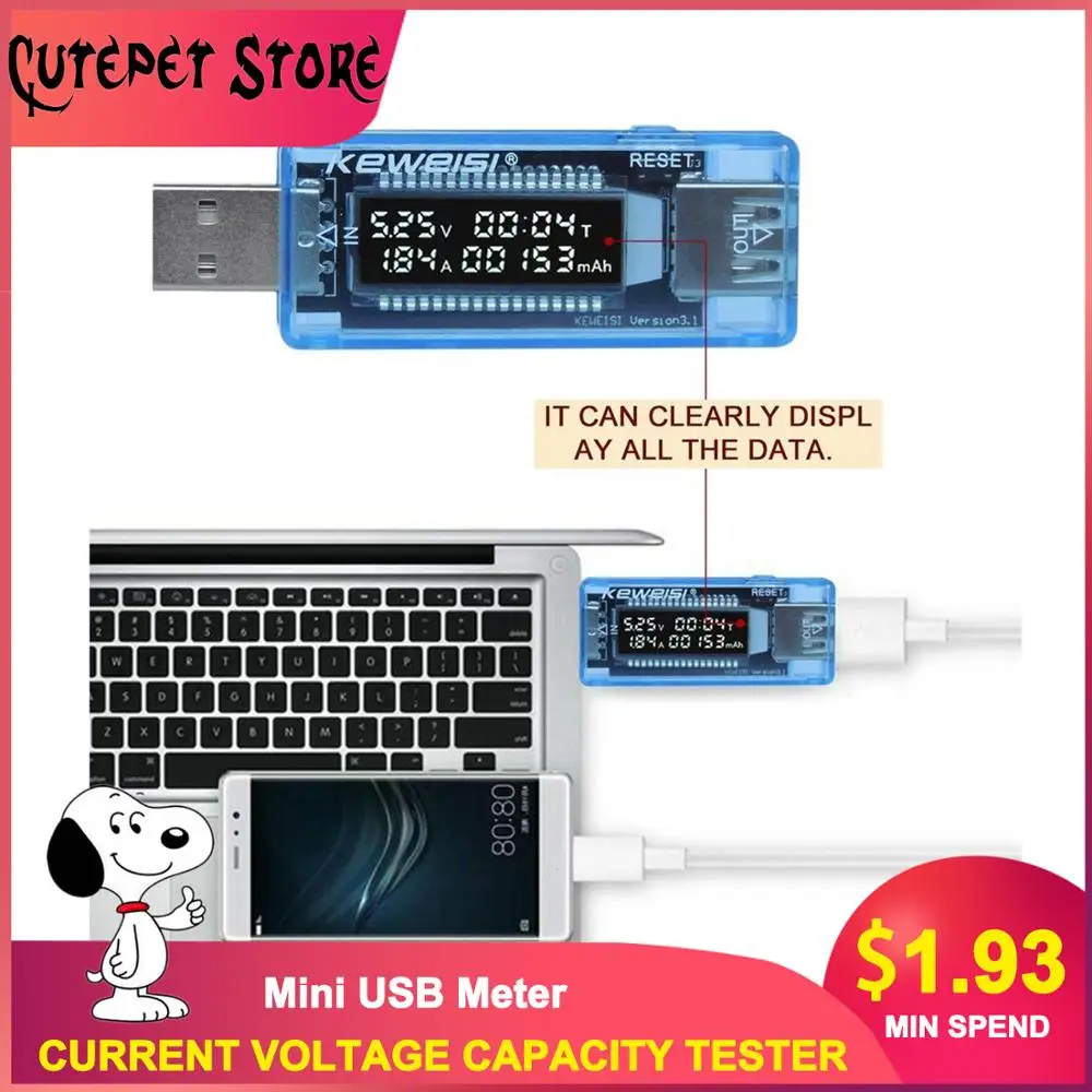 USB тестер с ЖК дисплеем измеритель емкости и для внешних аккумуляторов вольтметр