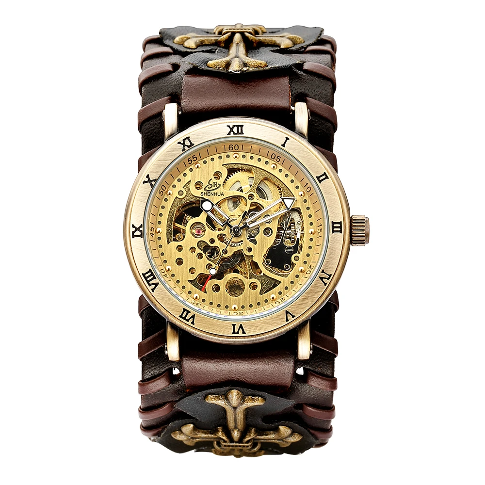 Vintage Gothic Steampunk Automatic Men's Watch - Brown Dial
