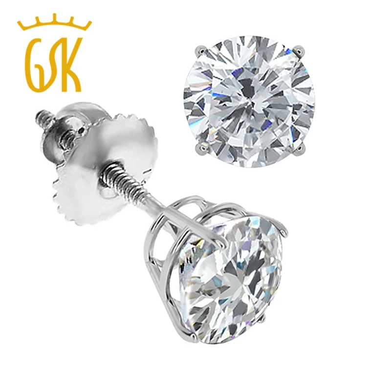 Женские серьги-пусеты GemStoneKing круглые серьги из белого золота 14 к с натуральным