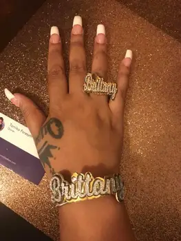

Personalized Customized Name Bracelets for Women Customize Unique Cuban Chain Custom Name Bracelet bangle ring set