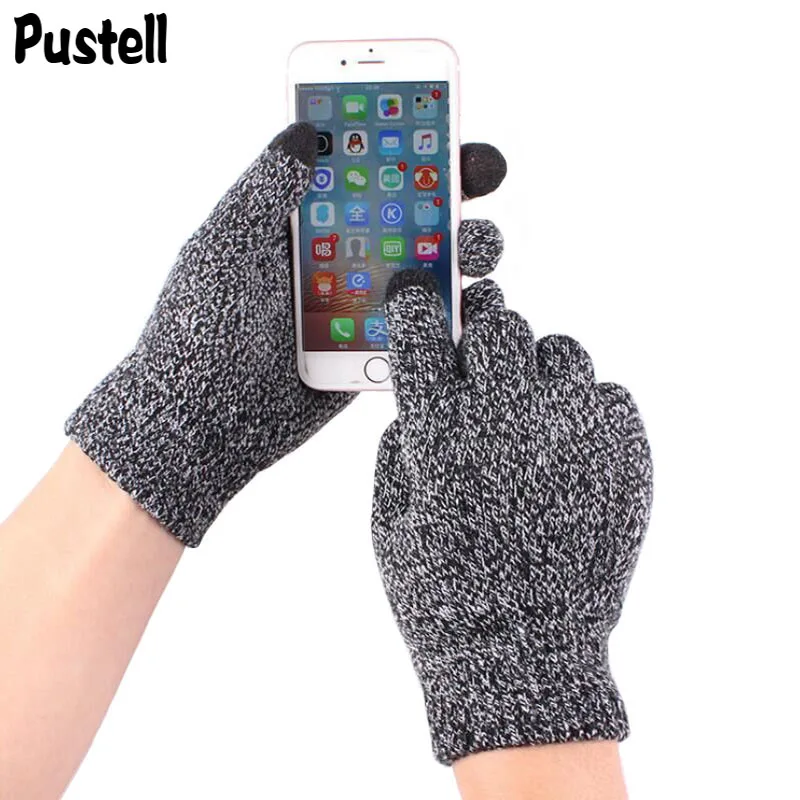 Men Knitted Gloves Touch Screen Winter Autumn Warm full finger gloves male gloves