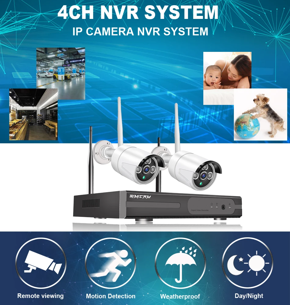 WiFi видео Мониторинг ip CCTV система безопасности камера 4ch nvr 2pcs 2MP IR-CUT наружная беспроводная камера видеонаблюдения