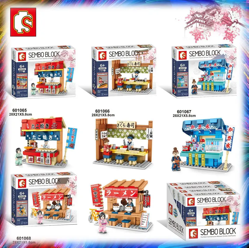 

Mini City Shop Sushi Takoyaki Japan ramen Store Architecture Creator Building Blocks House Bricks Figures Toys Compatible legoed