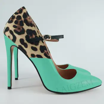 

LAIGZEM Patchwork Women Heels Mary Janes Pumps Pointed Toe Stiletto Ladies Shoes Woman Zapatos Mujer Large Size 45 46 47