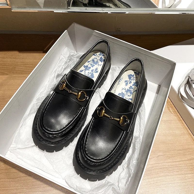 

A Xi Brother Celebrity Style Thick Bottomed Loafers Genuine Leather 2020 Spring New Products round-Toe Bees Embroidered Platform