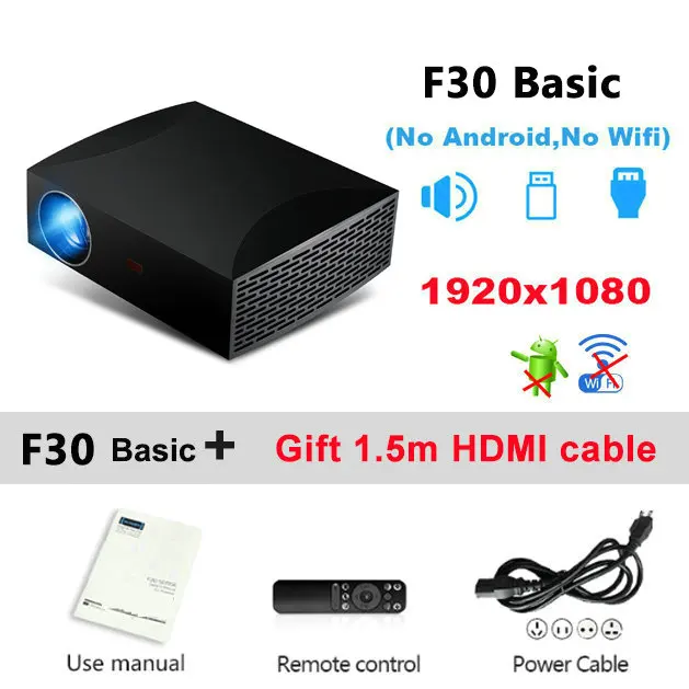 Vivicine F30 Full HD Домашний кинотеатр 1080P проектор, портативный 1920x1080 HDMI USB PC Видеопроектор для видеоигр - Цвет: F30 Basic