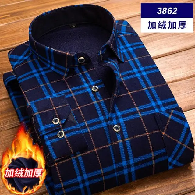Новинка, Высококачественная зимняя теплая клетчатая повседневная мужская рубашка с длинным рукавом, Мужская модная плотная фланелевая рубашка camisa masculina - Цвет: 3862