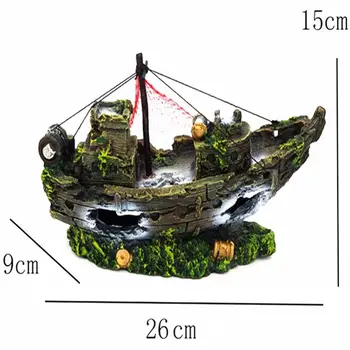 

BMBY-Resin Aquarium Ornament Artificial Wreck Sunk Ship Sailing Boat Destroyer Fish Tank Decoration Aquarium