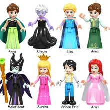 8 pçs princesa ariel príncipe eric aurora maléfica elsa anna ursula buildable iluminar personagem brinquedos para crianças