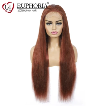 

Long Straight Human Hair 4X4 Lace Closure Wigs Brown 33 Red 99J Color Brazilian Lace Closure Frontal Bob Wigs Non-Remy EUPHORIA