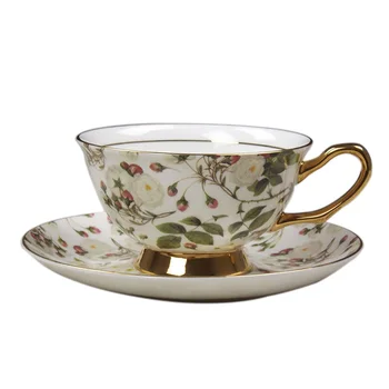 

Flower Bone China Mugs Coffee Cups Coffee Cup and Saucer Set High-end Afternoon Tea Pastoral Flower Taza Tea Cup Bb50
