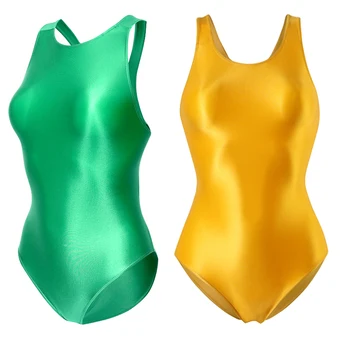 Sexy Glossy Shiny Leotards Women Sexy Backless High-Cut One-piece Swimsuit Swimwear Plus Size Bathing Suits Bodysuit Beach Wear