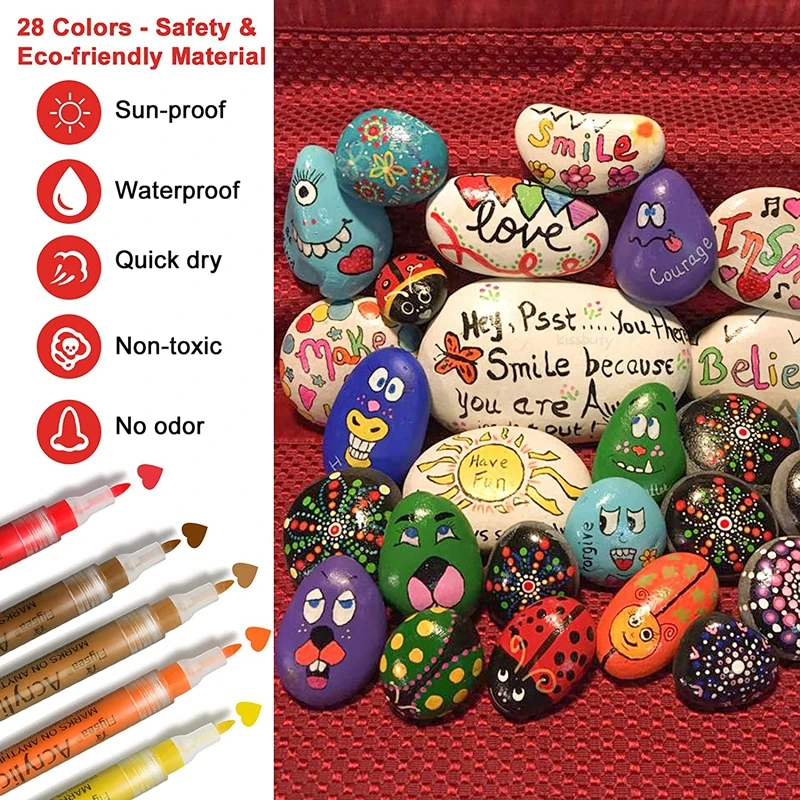 Acrylic Paint Marker Pen paint marker pen markers pen marker pens art marker pen art markers paint pen 12/28/80Colors Set 0.7MM/3.0MM For Rock Glass Canvas Metal Ceramic Mug Wood Plastic