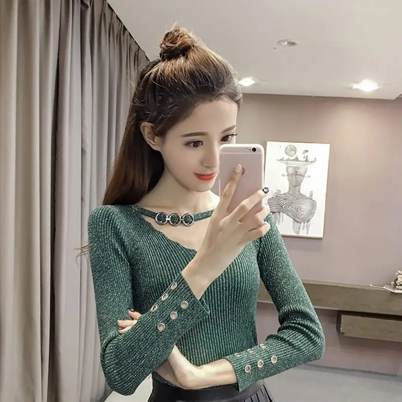 2020 spring and autumn new button knit shirt Slim Korean version was thin long-sleeved V-neck sweater women | Женская одежда