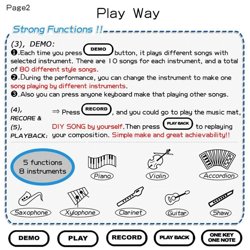 Музыкальный коврик клавиатура пианино игровой коврик с 10 сенсорными клавишами и 10 мелодий и 8 музыкальных инструментов обучающая игрушка