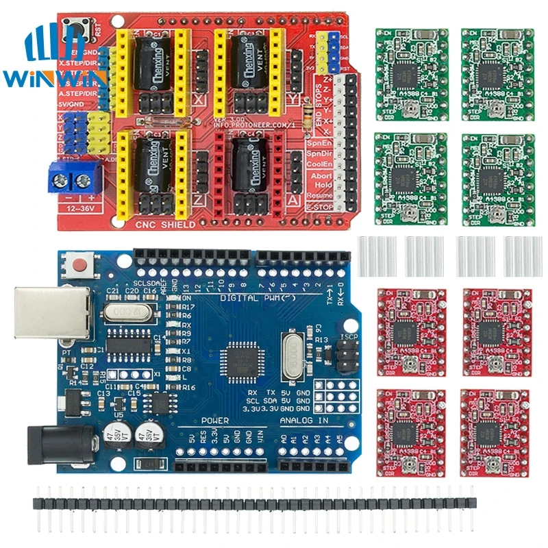 Гравировальный станок с ЧПУ shield V3 3D Printe + UNO R3 4 платы расширения драйвера A4988 для