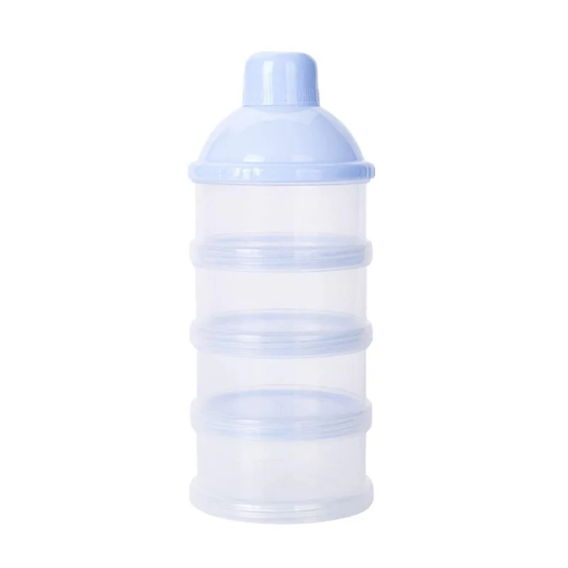 Blue Baby Formula Milk Storage Non-Spill Milk Powder Container Dispenser Stackable Travel Storage Kids Food Snack 4-Layers - Color: Blue