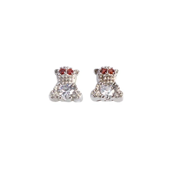 

New Luxury Wedding Stud Earrings S925 Zircon Cute Small Bear Wth Red Eye Shape Party Birthday Engagement Gift For Lover