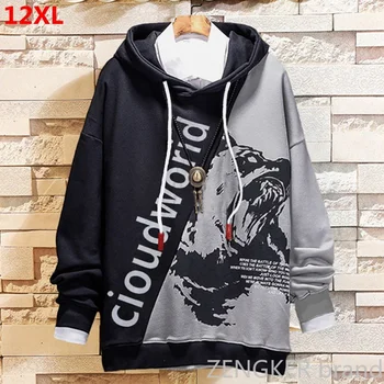 

Autumn oversized plus size plus hat casual loose splice Sweatshirt large size men's long sleeve Sweatshirt 10XL