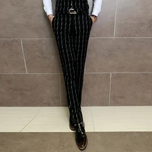 Classic Black Striped Men Suit Pants Fashion Men Business Pant Fashion Men Dress Pants Size 29-34 Leisure Men Suit Trousers