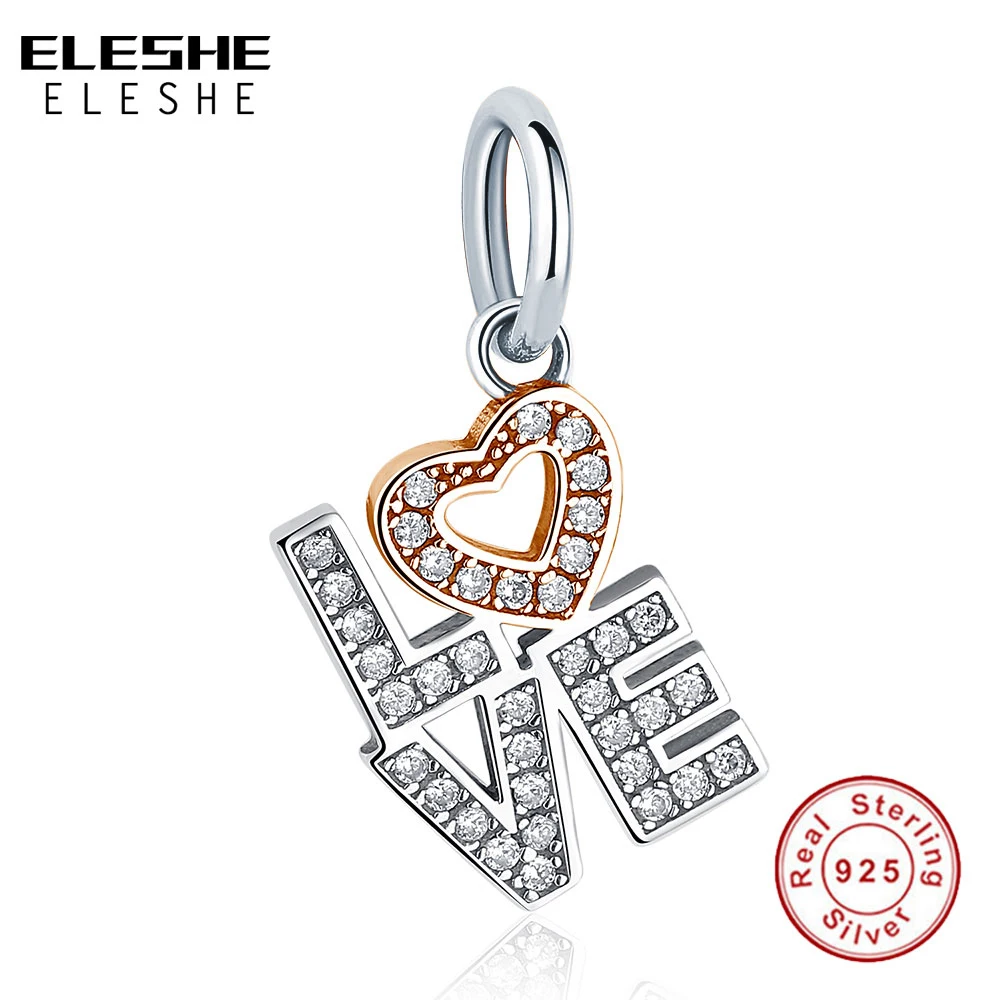 Love Letters Dangle Charm Fit Silver 925 Original Bracelet Rose Gold Crystal Heart Beads for Jewelry Making | Украшения и