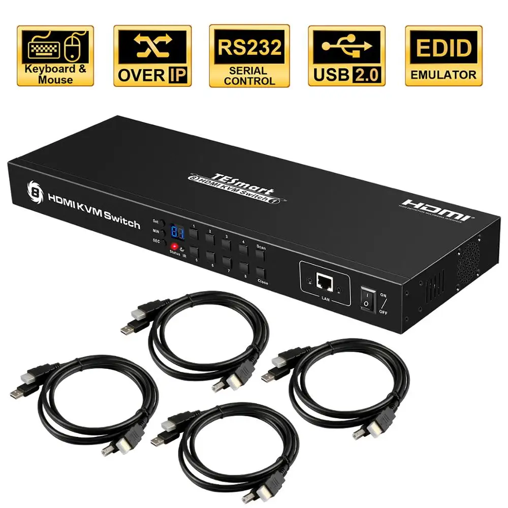 HDMI KVM Switch 8 Port KVM Support 4K 30Hz Ultra HD and USB 2.0 Ports Keyboard and mouse port or LAN Port