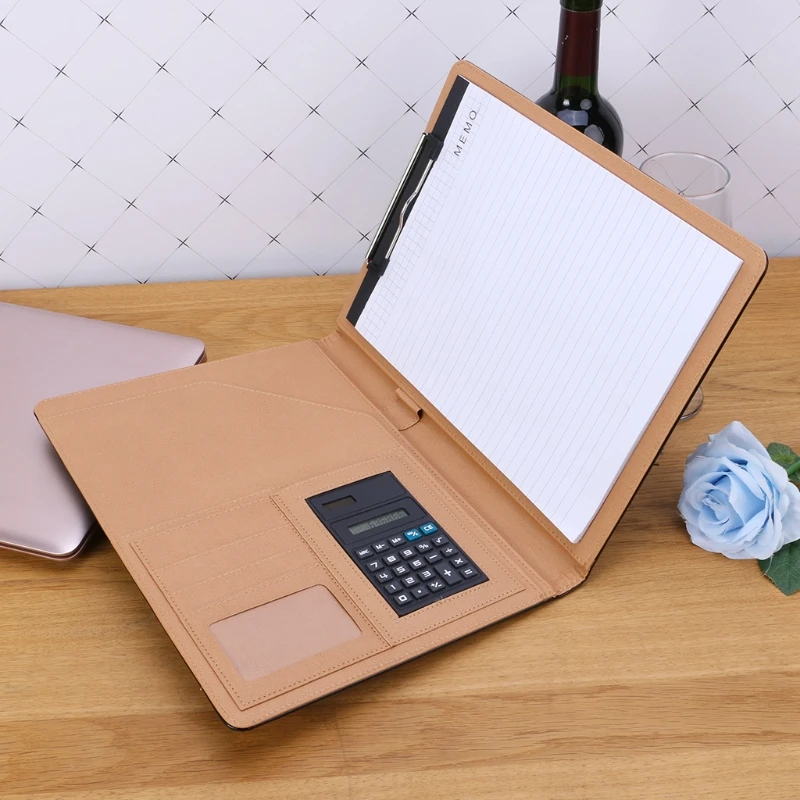 A4 Leather Conference File Folder Document Manager Organizer With Calculator