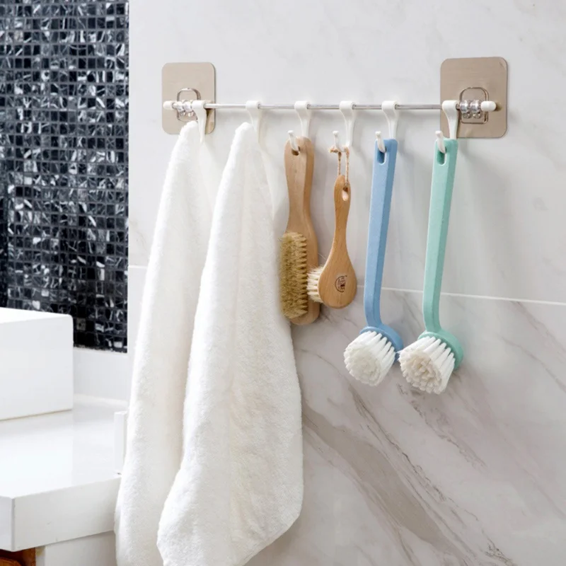 

Punch Free Wall Hanging Stand Bathroom No Trace Adhesive Hook Stainless Steel Shelf Hang Clothes Hanger Kitchenware