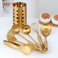 1pcs/7pcs Gold Cooking Tools Cookware Set Chopsticks tube Soup Ladle Colander Set Egg stirring beater Food tong kitchen Utensils 1
