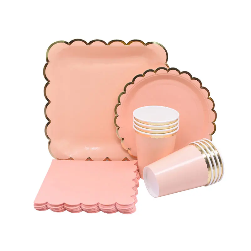44Pcs/set Gold Star Orange Pink Cups Plates Napkins Disposable Party Tableware For Baby Shower Wedding Birthday Party Decoration