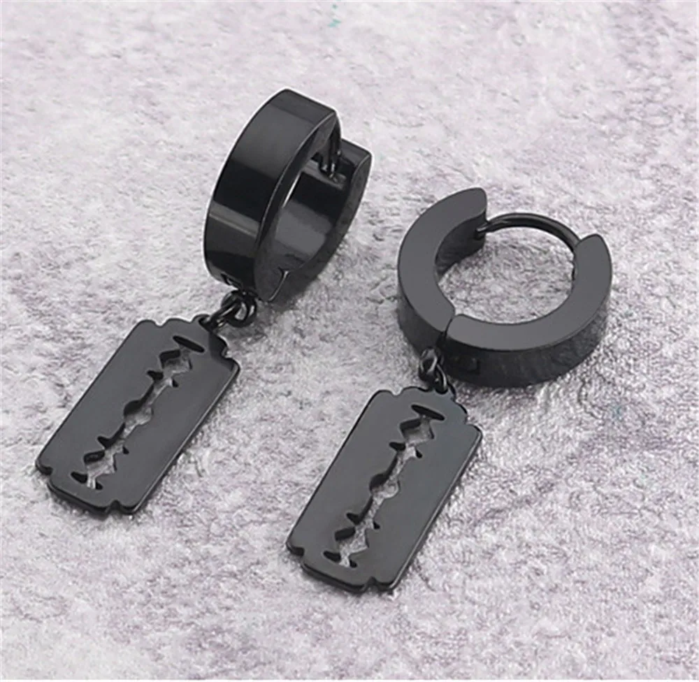 

Razor Blade Earrings Stainless Steel Gold Black Charm Hollow Drop Earring Women Men Punk Jewelry Hip Hop Dangle Earings