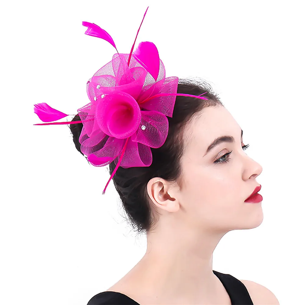Hot Pink Crinoline Fascinators Hat Hair Accessories For Wedding Church