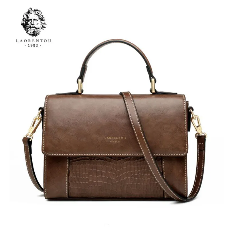 

LAORENTOU New women Leather bag Retro simplicity fashion quality tote handbags cowhide bag women leather shoulder Crossbody bag