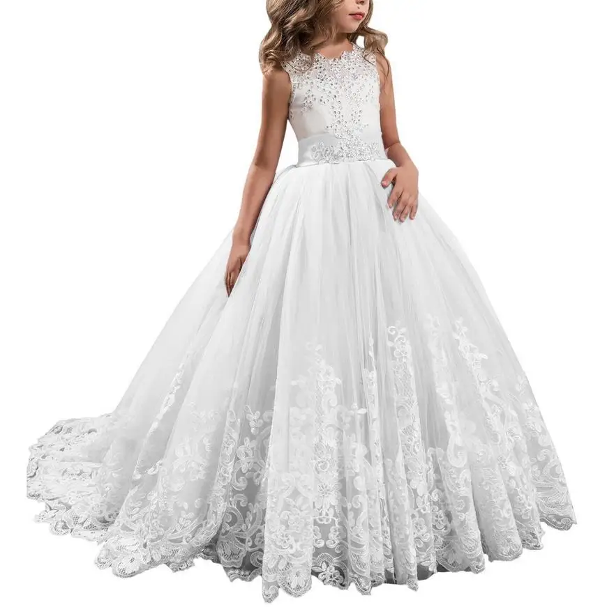 Слоновая кость Vestidos de primera comunión/Новинка; кружевное платье с аппликацией из Алина, бирюзы, лаванды, розовый мятный зеленый, бордовый цвет; Свадебные Платья с цветочным узором для девочек - Цвет: Слоновая кость