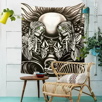 

Skull King Meditating In Flowers Moon Tapestry Mandala Carpet Hippie Divination Tarot Cat Witchcraft Wall Hanging Blanket