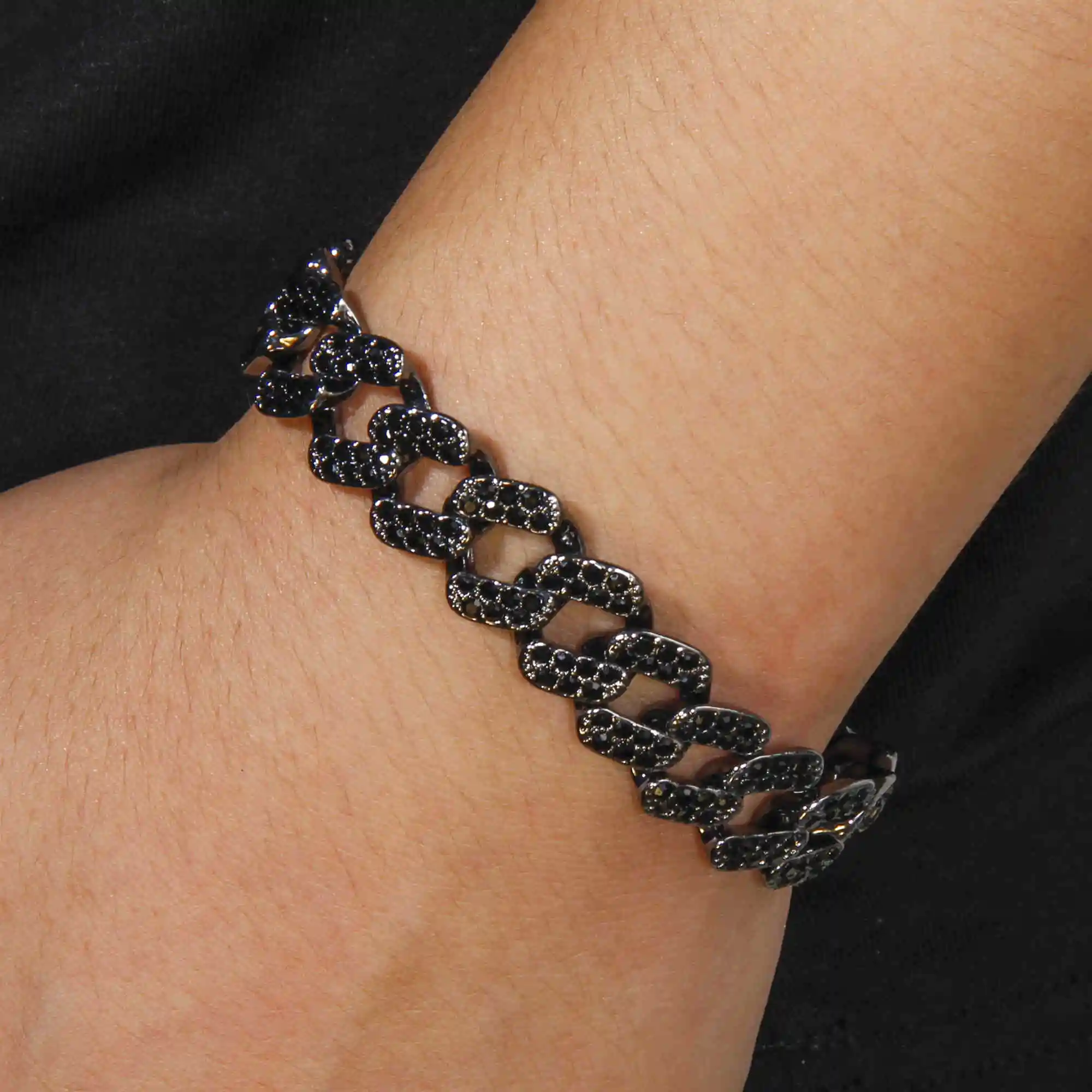 Black Bracelet Серебряное Драгоценное Ожерелье, мужской браслет, цепочка со льдом, Блестящий горный хрусталь, ожерелье с кубинской цепочкой, ювелирные изделия в стиле хип-хоп - Metal Color: Black Bracelet