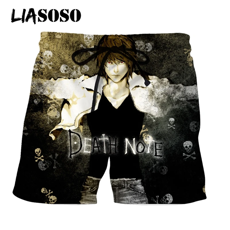 LIASOSO 3D Print Unisex Japanese Anime Death Note Men's Shorts Street Beach Sport Casual Shorts Loose Boardshorts Cool Trousers