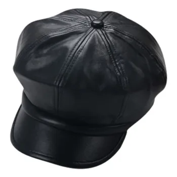 

Fashion Children Leather Octagonal Cap Solid Color Newsboy Hat Elegant Baker Cap Girls Painter Beret Hat