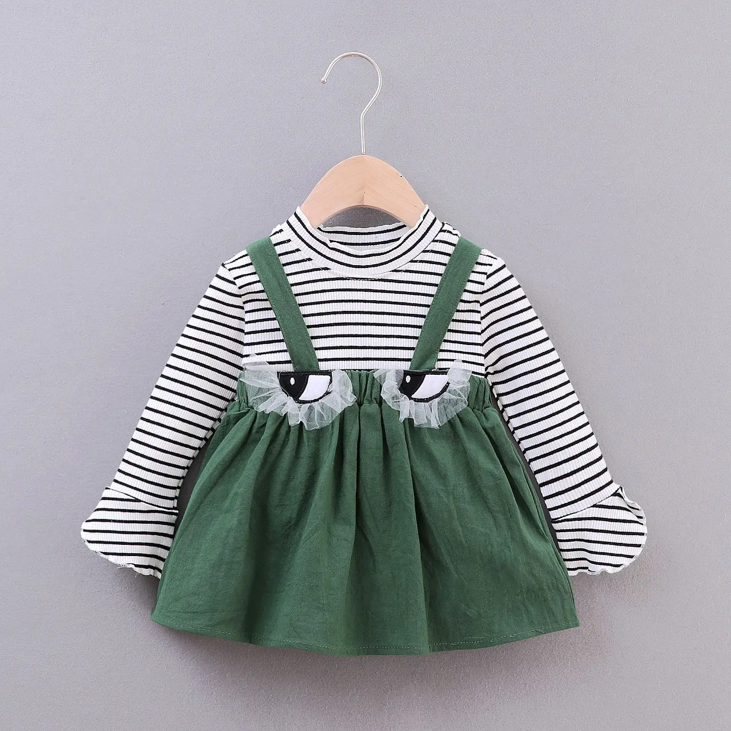 Новое осеннее платье для малышей vestido infantil нижняя рубашка с длинными рукавами для маленьких девочек+ пояс, Детский костюм детская одежда из 2 предметов, 123 год - Цвет: Зеленый