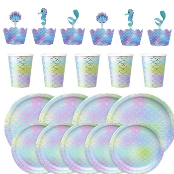 

Mermaid Birthday Party Disposable Tableware Decoration Supplies Birthday Party For Little Mermaid Happy Birthday Decoration
