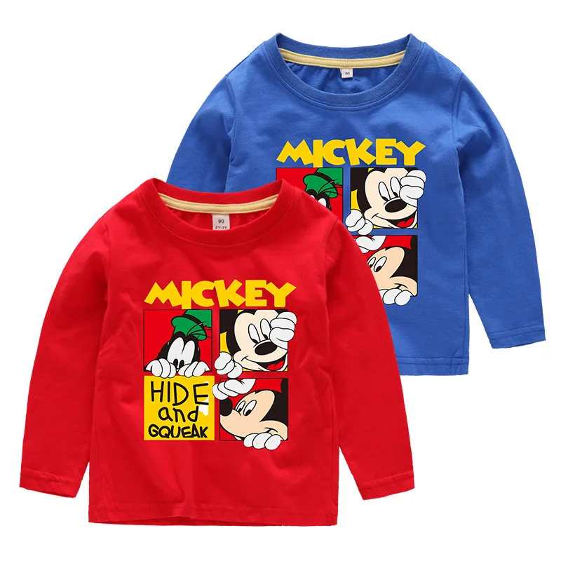Детские футболки с изображением Диснея; топы с длинными рукавами с изображением Микки Мауса Для мальчиков; осенне-зимний хлопковый свитер для маленьких девочек; Детские футболки; Одежда для мальчиков