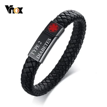 Vnox мужские свободный изготовленный на заказ Гравировка болезни имя Медицинский ID Браслеты с черного цвета из натуральной кожи с Напульсники