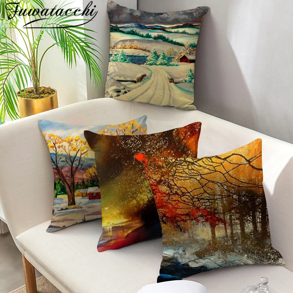 

Fuwatacchi Natural Landscape Cushion Covers Plant Pattern Pillow Covers Cotton for Bedroom Sofa Decorative Pillow Cases 45*45cm