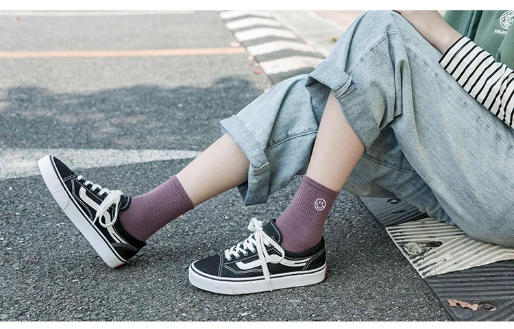 cartoon socks smiley face funny harajuku women kawaii cute happy streetwear cotton woman sock kobieta skarpety femme chaussettes