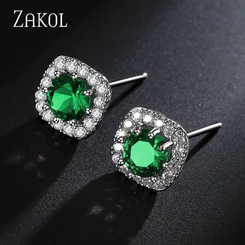 Горячая Распродажа прозрачные круглые серьги гвоздики ZAKOL с кубическим