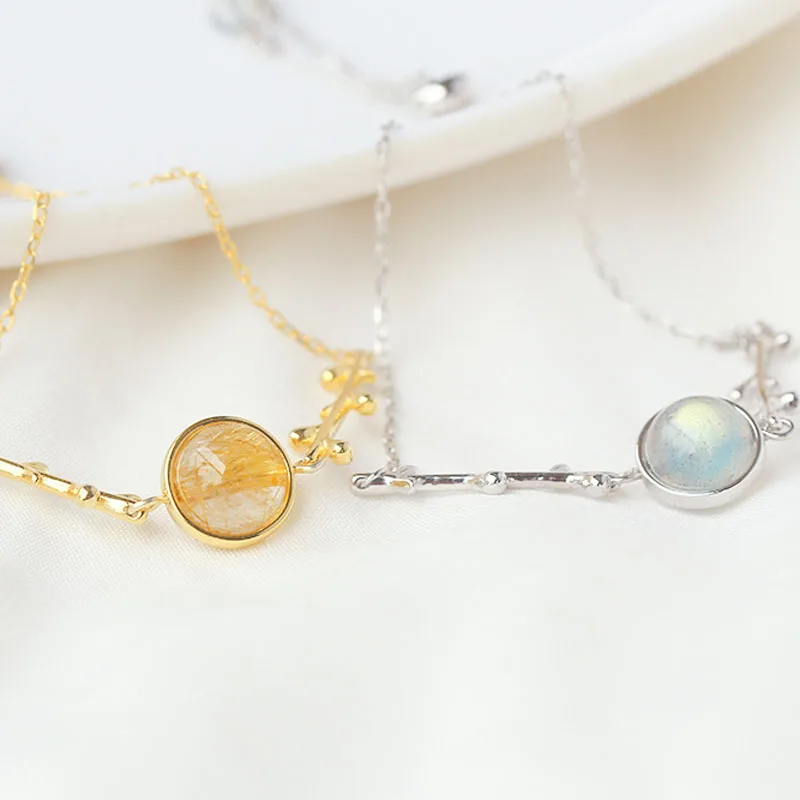 Charm Strawberry Crystal Leaves Branches Bracelets for Women Sweet S925 Sterling Silver Moonstone Bracelets Jewelry Gifts