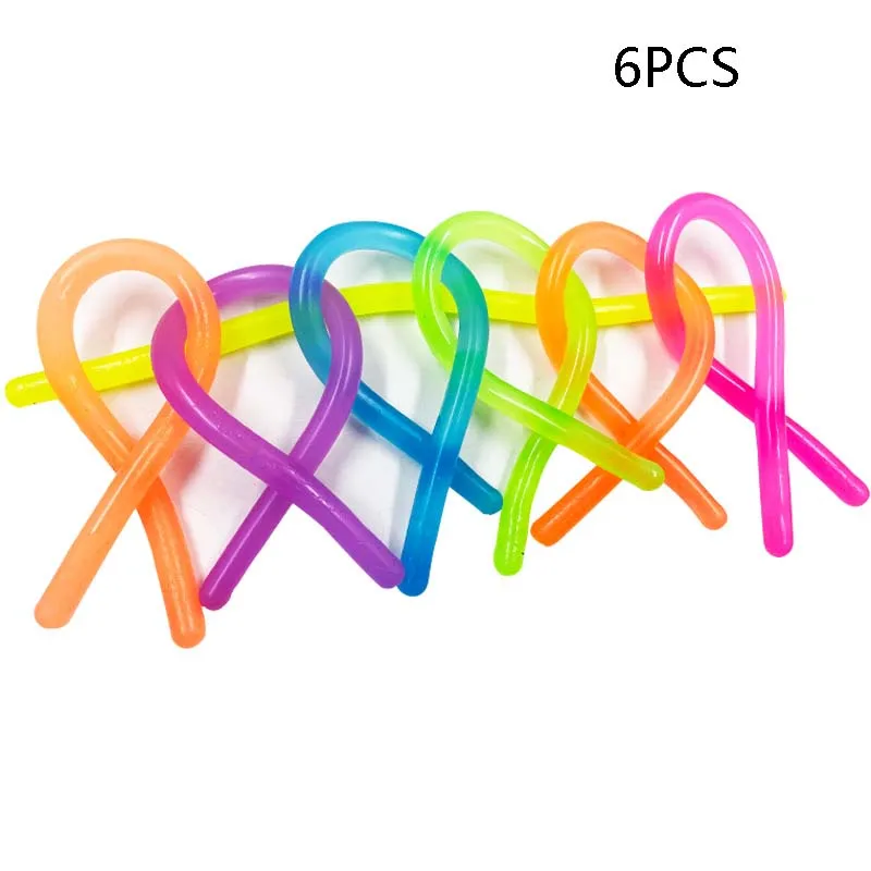 6 PCS Drawstring Toy DIY Braided Bracelet Decompression Soft Rubber Noodle Rope Party Favors Kid Birthday Giveaway Gift,Pinata